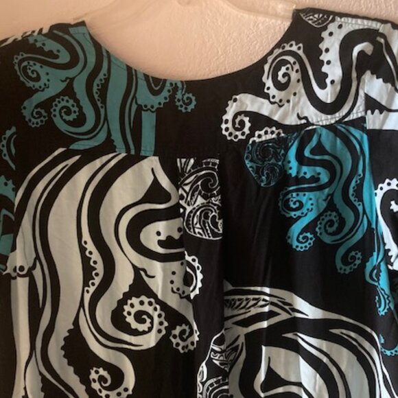WAHINE TOA HAWAIIAN OCTOPUS-TAKO DRESS ALOHA MADE RESORT WEAR BLK/WHT/BL LOVELY - Picture 6 of 15